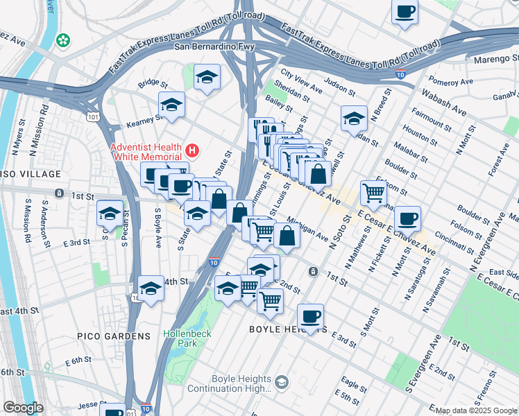 map of restaurants, bars, coffee shops, grocery stores, and more near 2010 Michigan Avenue in Los Angeles