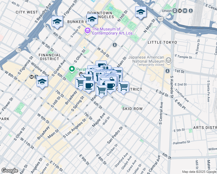 map of restaurants, bars, coffee shops, grocery stores, and more near in Los Angeles