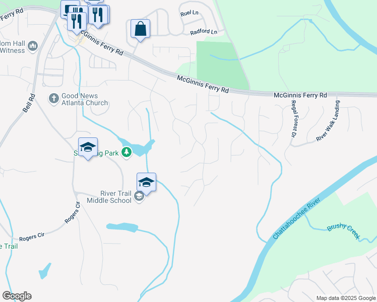 map of restaurants, bars, coffee shops, grocery stores, and more near 1085 Blackwood Court in Suwanee