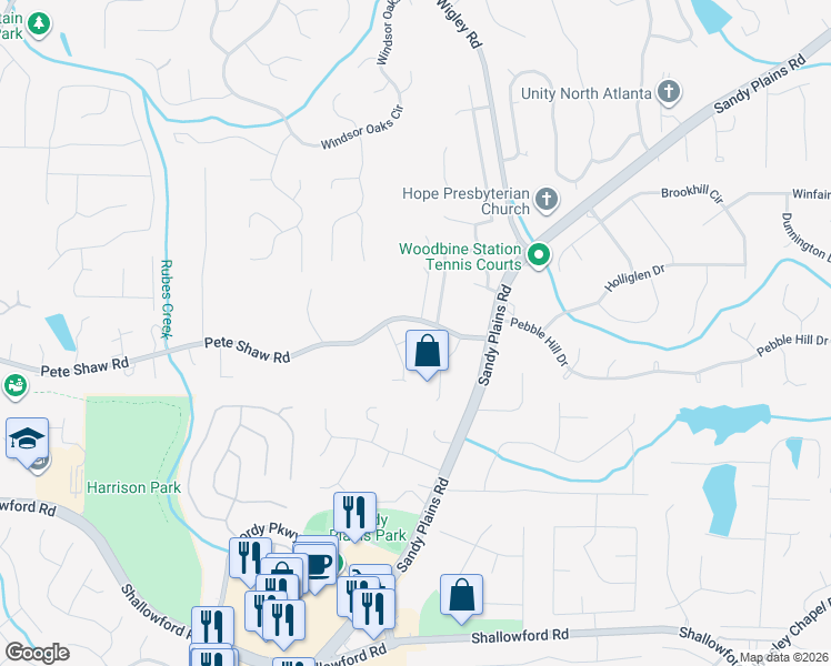 map of restaurants, bars, coffee shops, grocery stores, and more near 3141 Maley Court in Marietta