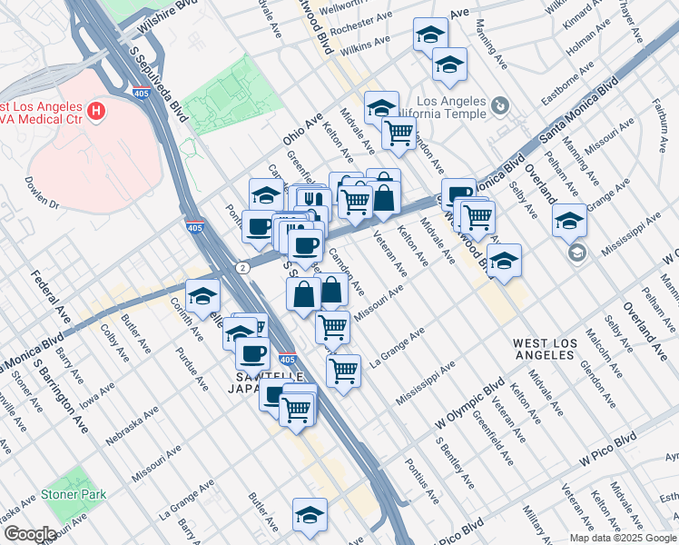 map of restaurants, bars, coffee shops, grocery stores, and more near 1741 Camden Avenue in Los Angeles