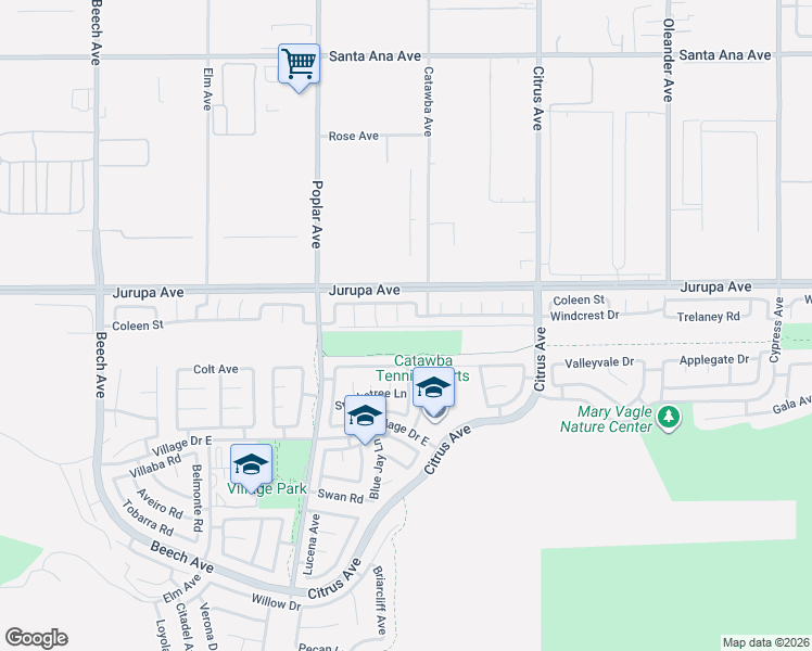 map of restaurants, bars, coffee shops, grocery stores, and more near 11367 Tomar Street in Fontana