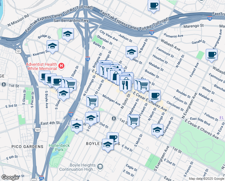 map of restaurants, bars, coffee shops, grocery stores, and more near 238 North Chicago Street in Los Angeles
