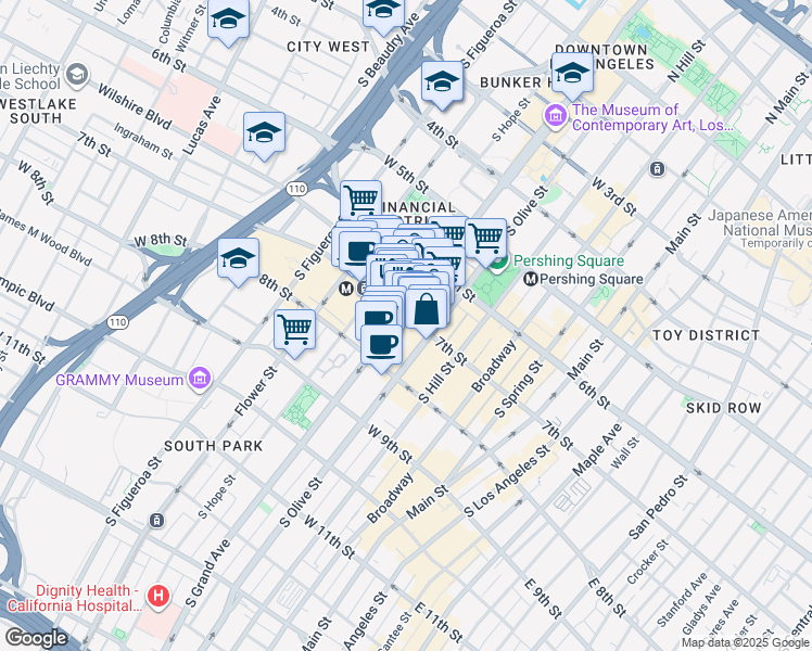 map of restaurants, bars, coffee shops, grocery stores, and more near in Los Angeles