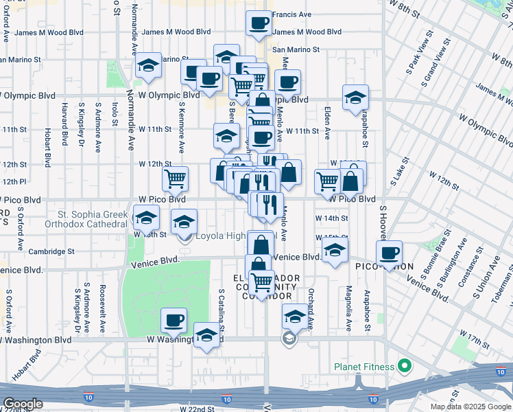 map of restaurants, bars, coffee shops, grocery stores, and more near in Los Angeles