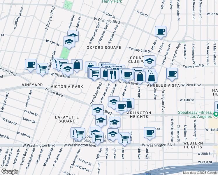 map of restaurants, bars, coffee shops, grocery stores, and more near in Los Angeles