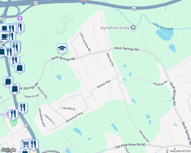 map of restaurants, bars, coffee shops, grocery stores, and more near 2445 Suncrest Court in Buford