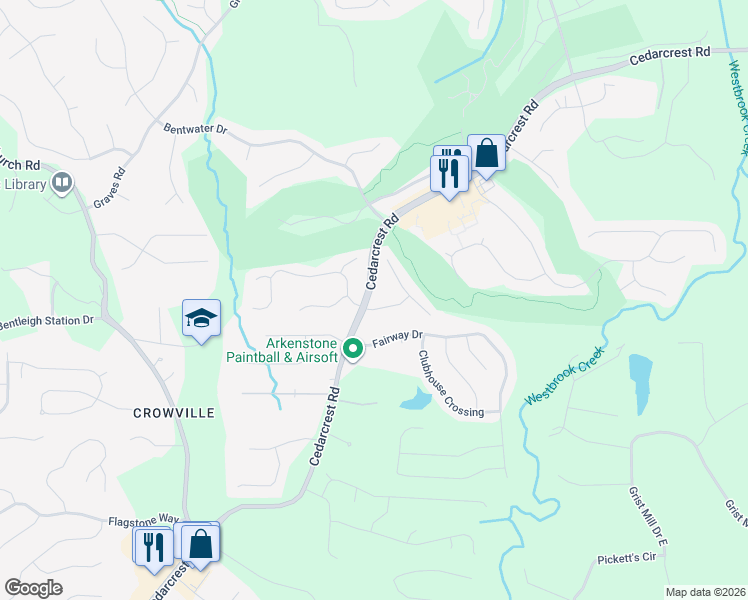 map of restaurants, bars, coffee shops, grocery stores, and more near 23 Vine Creek Landing in Acworth