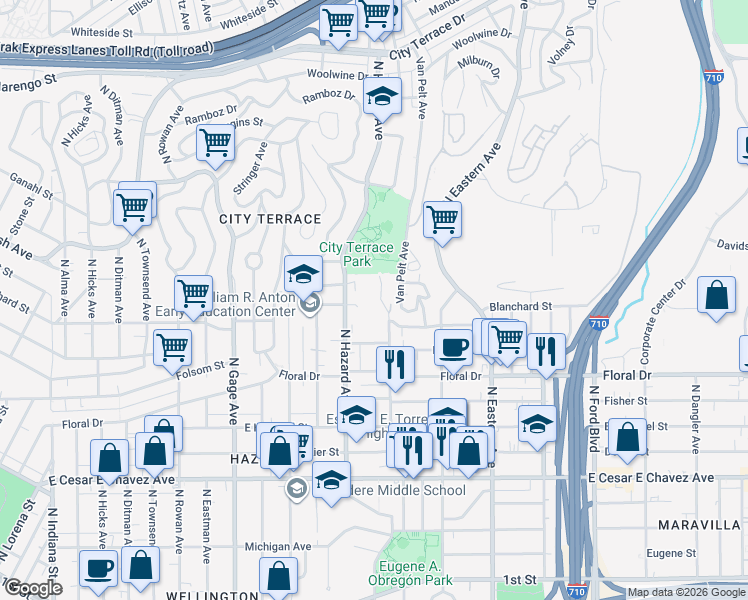 map of restaurants, bars, coffee shops, grocery stores, and more near 919 Miller Avenue in Los Angeles