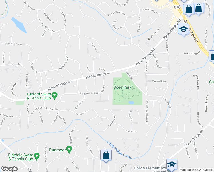 map of restaurants, bars, coffee shops, grocery stores, and more near 115 Ridge Run Avenue in Alpharetta