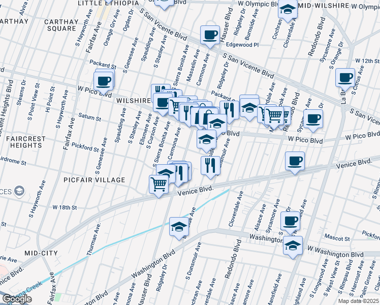 map of restaurants, bars, coffee shops, grocery stores, and more near 1511 1/2 Hauser Boulevard in Los Angeles