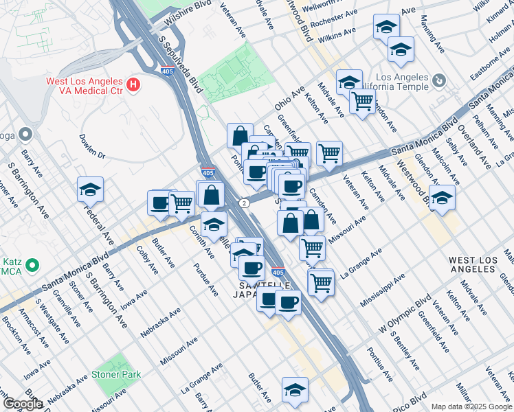 map of restaurants, bars, coffee shops, grocery stores, and more near in Los Angeles