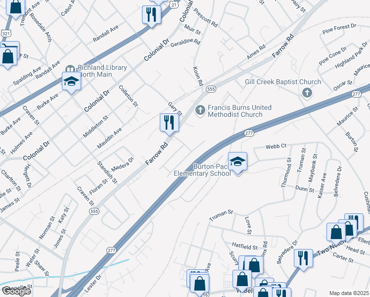 map of restaurants, bars, coffee shops, grocery stores, and more near 101 Cardamon Court in Columbia