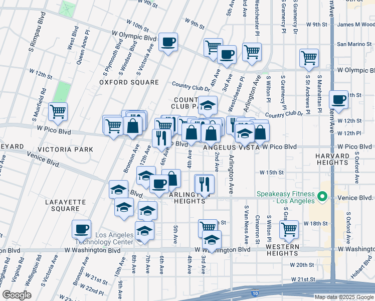 map of restaurants, bars, coffee shops, grocery stores, and more near 1319 4th Avenue in Los Angeles