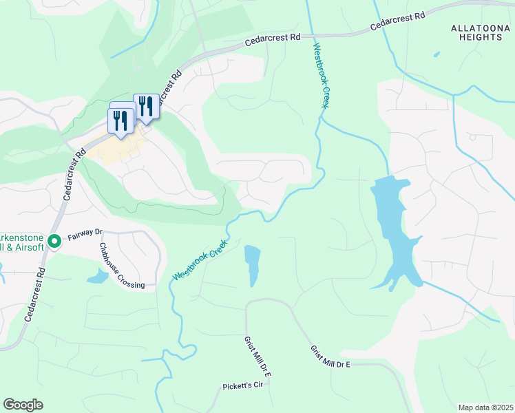 map of restaurants, bars, coffee shops, grocery stores, and more near 58 Meadow Glen Way in Acworth
