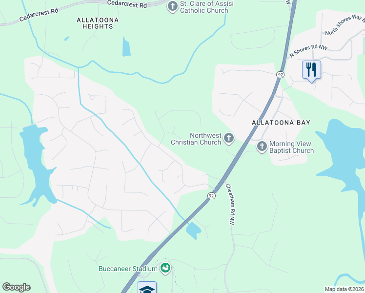map of restaurants, bars, coffee shops, grocery stores, and more near 6065 Autumn View Trail in Acworth