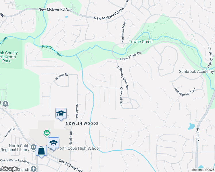 map of restaurants, bars, coffee shops, grocery stores, and more near 3062 Kirkwood Drive Northwest in Kennesaw