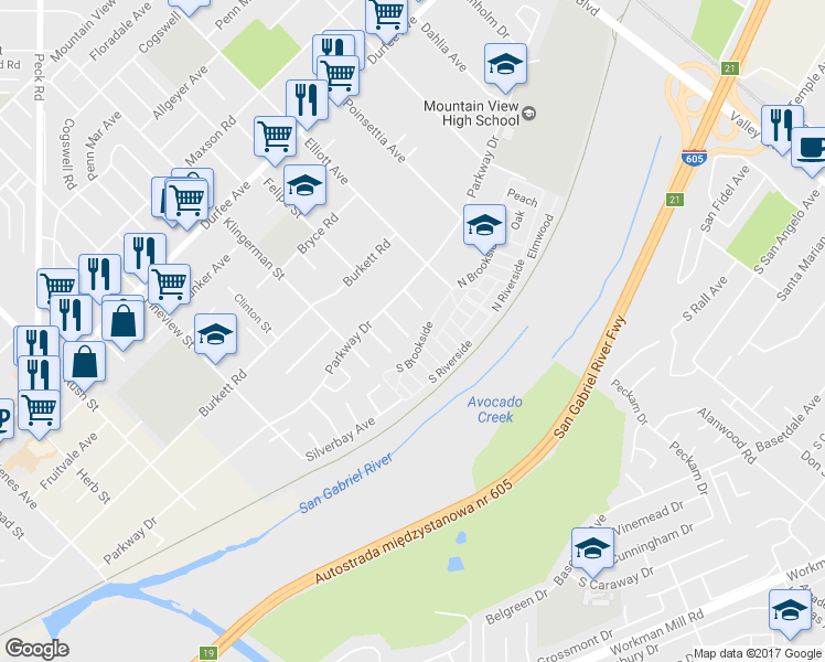 map of restaurants, bars, coffee shops, grocery stores, and more near 12639 Felipe Street in El Monte