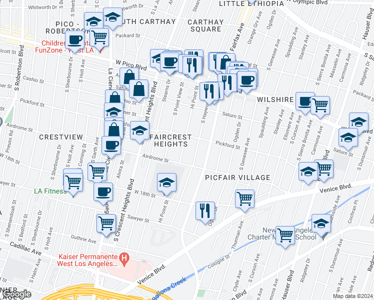 map of restaurants, bars, coffee shops, grocery stores, and more near 1632 Hi Point Street in Los Angeles