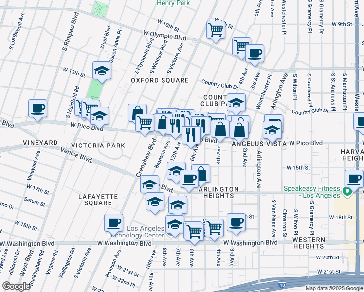 map of restaurants, bars, coffee shops, grocery stores, and more near 1316 12th Avenue in Los Angeles