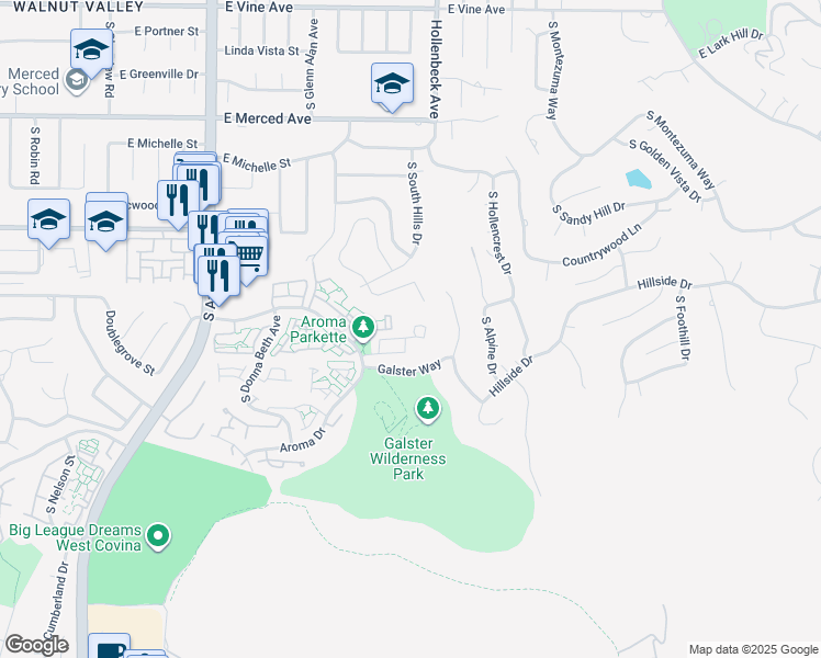 map of restaurants, bars, coffee shops, grocery stores, and more near 1511 Channel Islands Way in West Covina