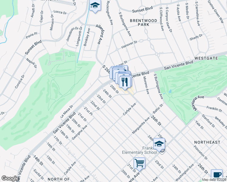 map of restaurants, bars, coffee shops, grocery stores, and more near 234 25th Street in Santa Monica
