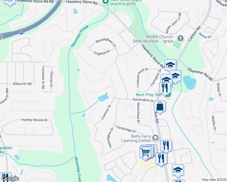 map of restaurants, bars, coffee shops, grocery stores, and more near 3919 Courson Street in Marietta
