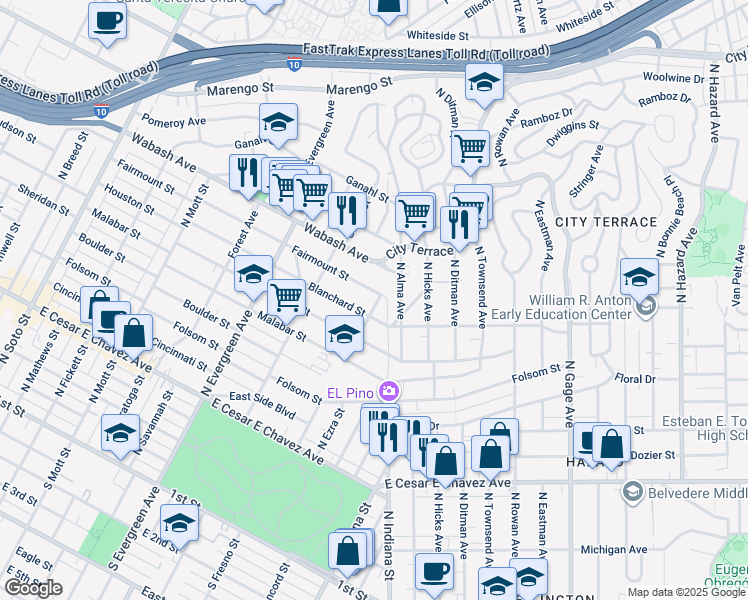 map of restaurants, bars, coffee shops, grocery stores, and more near 3208 Fairmount Street in Los Angeles