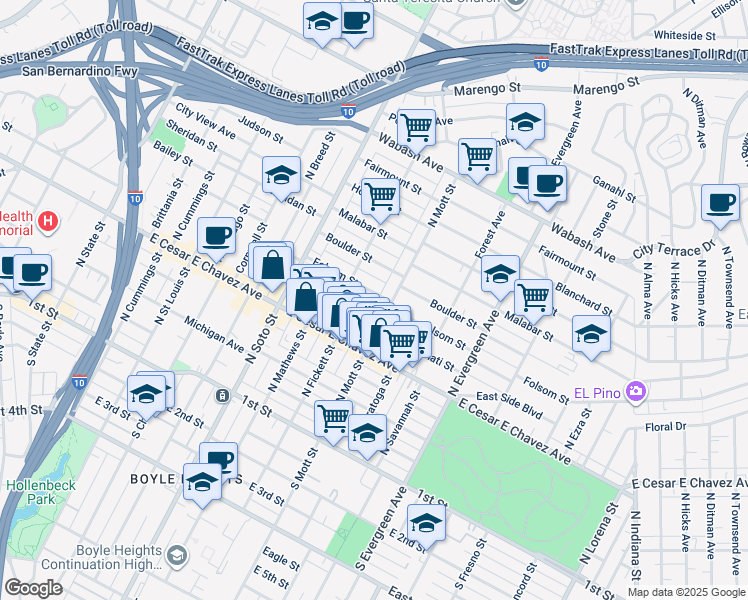 map of restaurants, bars, coffee shops, grocery stores, and more near 477 North Mott Street in Los Angeles