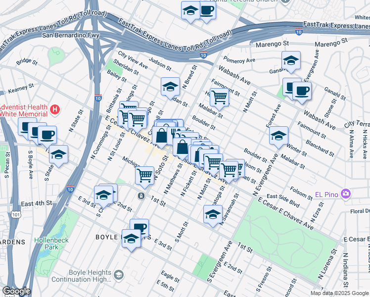 map of restaurants, bars, coffee shops, grocery stores, and more near in Los Angeles