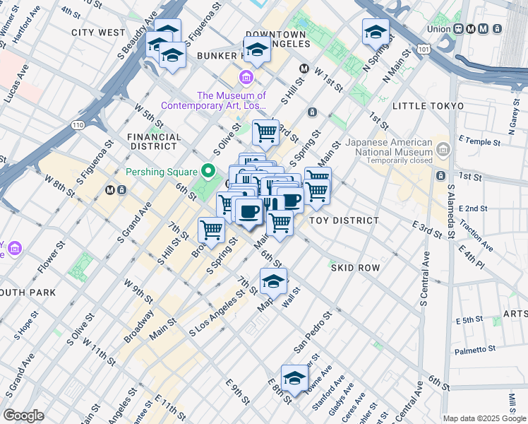 map of restaurants, bars, coffee shops, grocery stores, and more near in Los Angeles