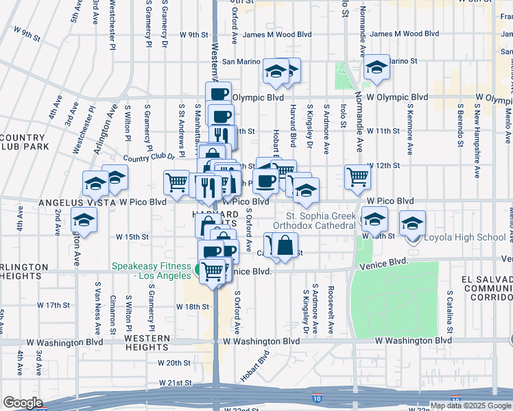 map of restaurants, bars, coffee shops, grocery stores, and more near 3006 West Pico Boulevard in Los Angeles