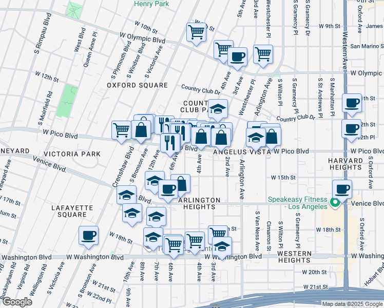 map of restaurants, bars, coffee shops, grocery stores, and more near 1319 4th Avenue in Los Angeles
