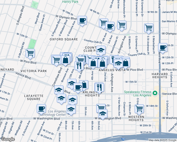 map of restaurants, bars, coffee shops, grocery stores, and more near 1319 4th Avenue in Los Angeles