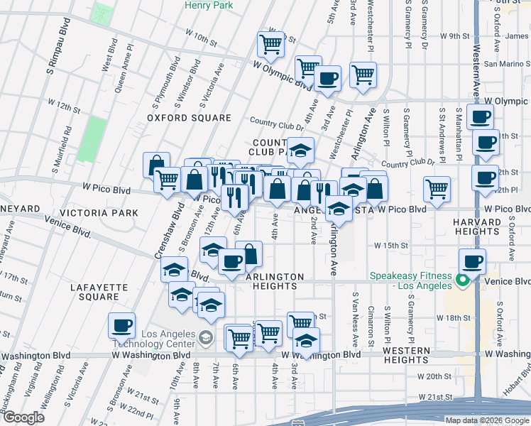 map of restaurants, bars, coffee shops, grocery stores, and more near 1319 4th Avenue in Los Angeles