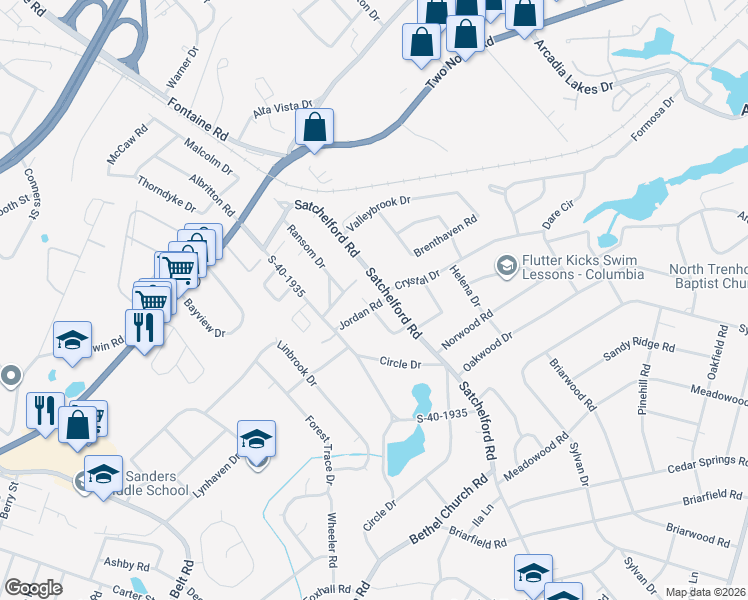 map of restaurants, bars, coffee shops, grocery stores, and more near 6600 Haley Drive in Columbia