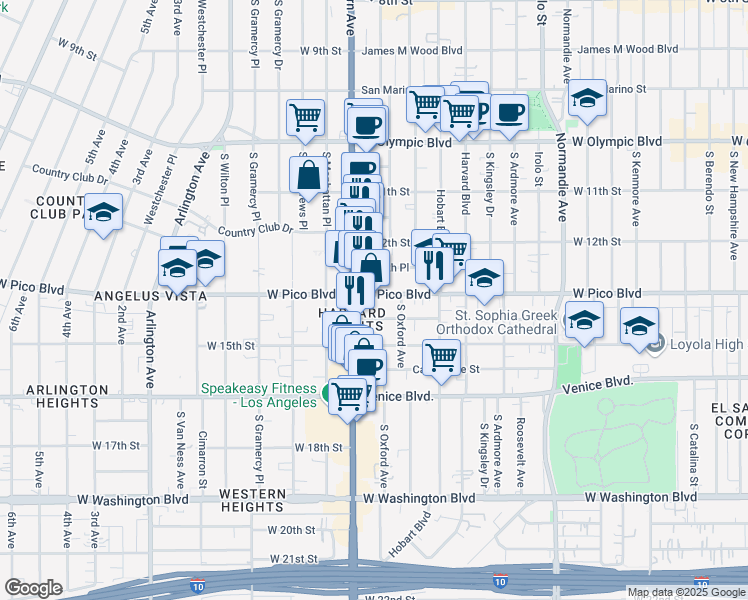 map of restaurants, bars, coffee shops, grocery stores, and more near 3060 West Pico Boulevard in Los Angeles