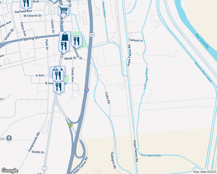 map of restaurants, bars, coffee shops, grocery stores, and more near 500-512 Dolores Road in Socorro