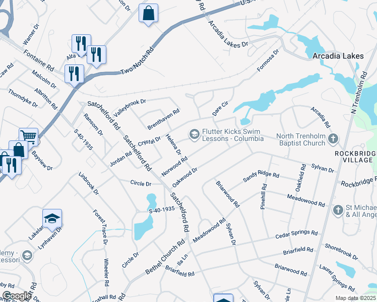 map of restaurants, bars, coffee shops, grocery stores, and more near 4669 Norwood Road in Columbia