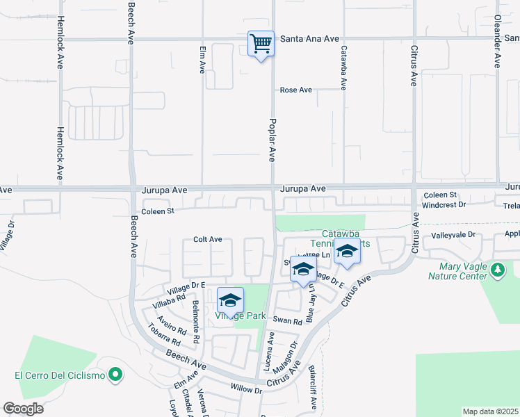 map of restaurants, bars, coffee shops, grocery stores, and more near 11380 Nicole Way in Fontana