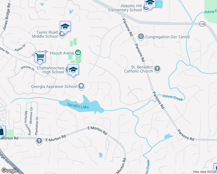 map of restaurants, bars, coffee shops, grocery stores, and more near 5405 Taylor Road in Alpharetta