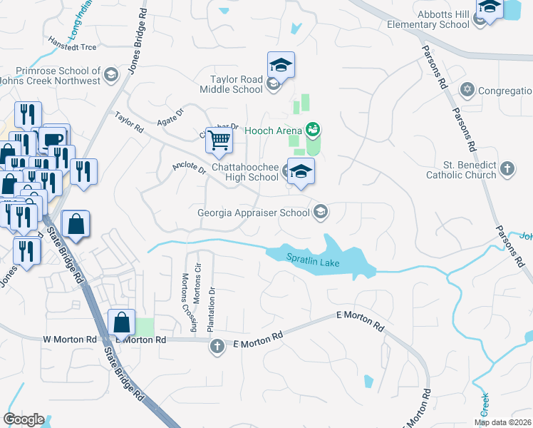 map of restaurants, bars, coffee shops, grocery stores, and more near 260 East Taylors Crossing in Alpharetta