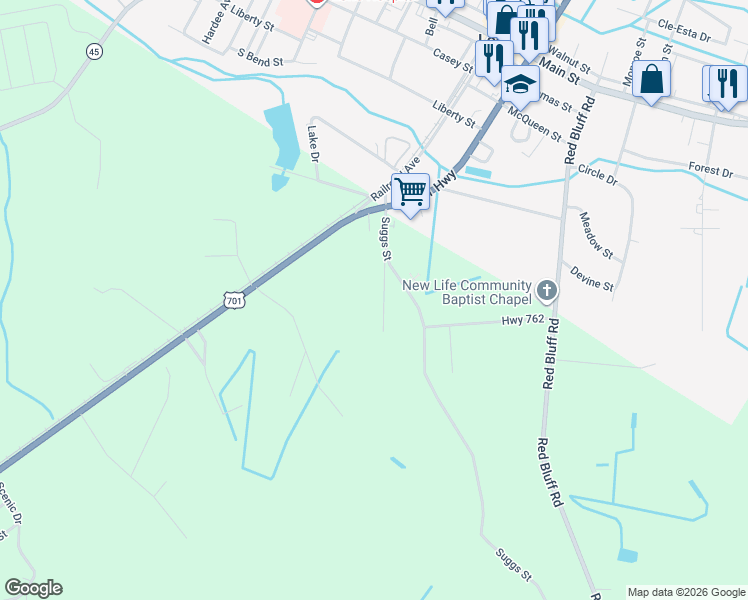 map of restaurants, bars, coffee shops, grocery stores, and more near 192 Sparrow Lane in Loris