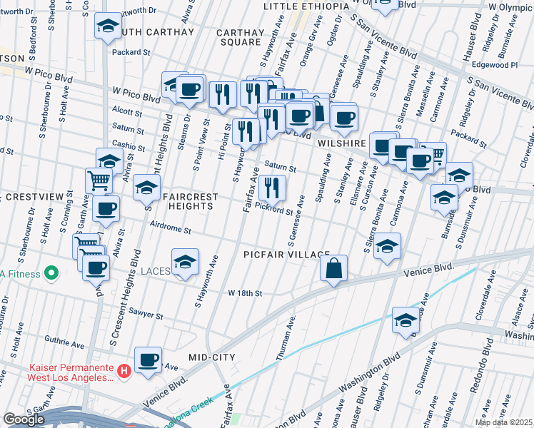 map of restaurants, bars, coffee shops, grocery stores, and more near 1606 South Orange Grove Avenue in Los Angeles