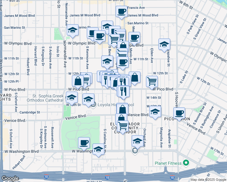 map of restaurants, bars, coffee shops, grocery stores, and more near in Los Angeles