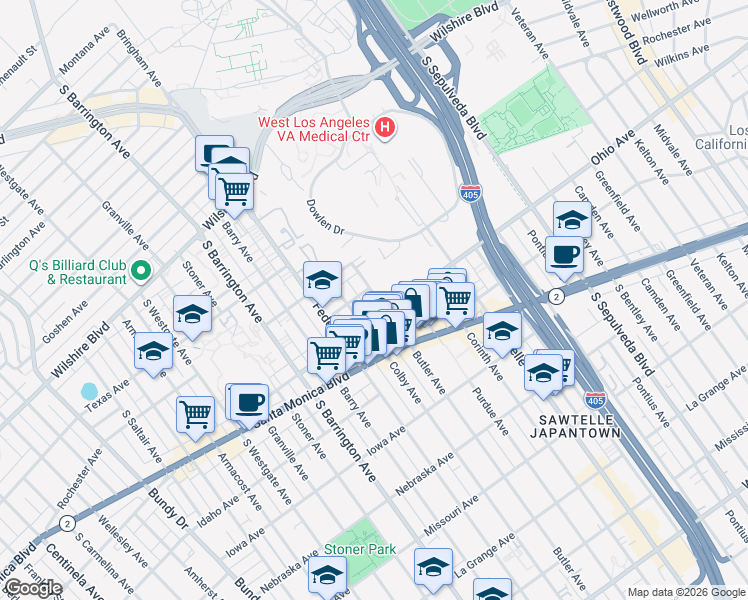 map of restaurants, bars, coffee shops, grocery stores, and more near 1451 Butler Avenue in Los Angeles