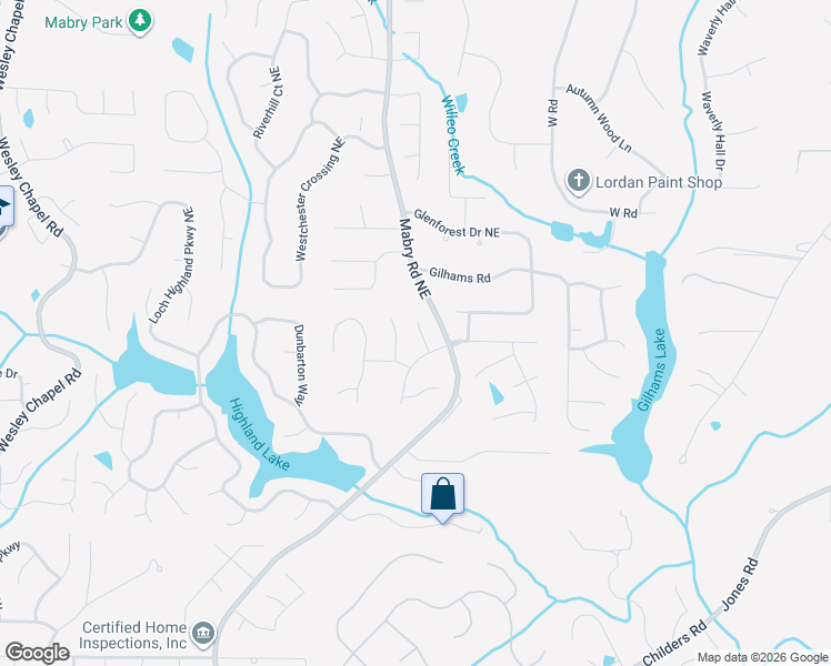 map of restaurants, bars, coffee shops, grocery stores, and more near 4069 Defender Way Northeast in Roswell