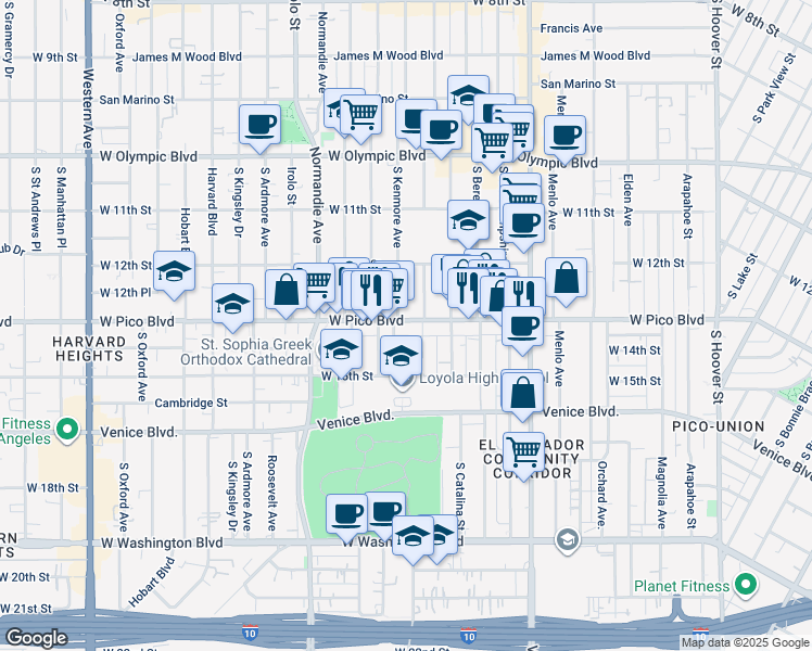 map of restaurants, bars, coffee shops, grocery stores, and more near in Los Angeles