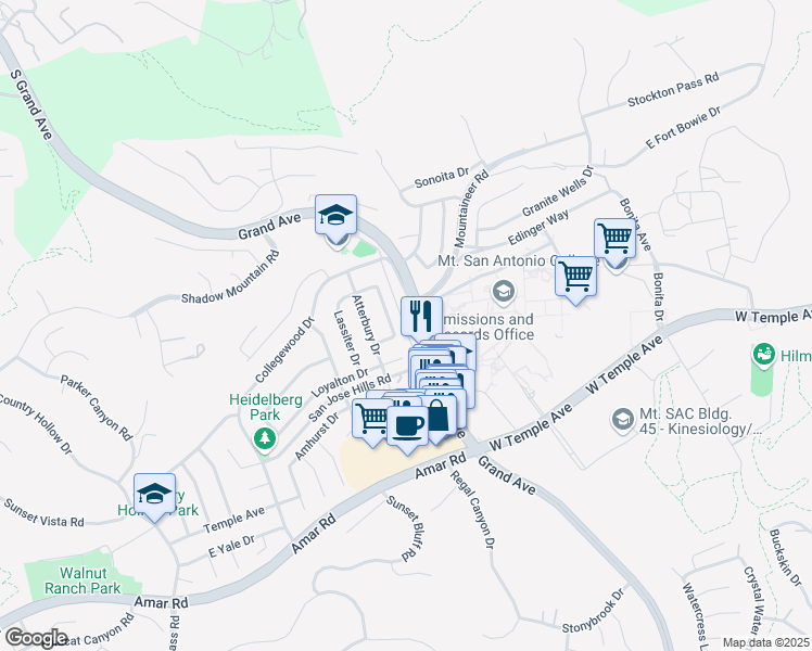 map of restaurants, bars, coffee shops, grocery stores, and more near 1429 Kem Way in Walnut
