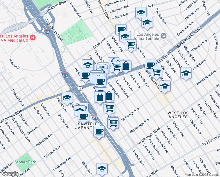 map of restaurants, bars, coffee shops, grocery stores, and more near 1741 Camden Avenue in Los Angeles